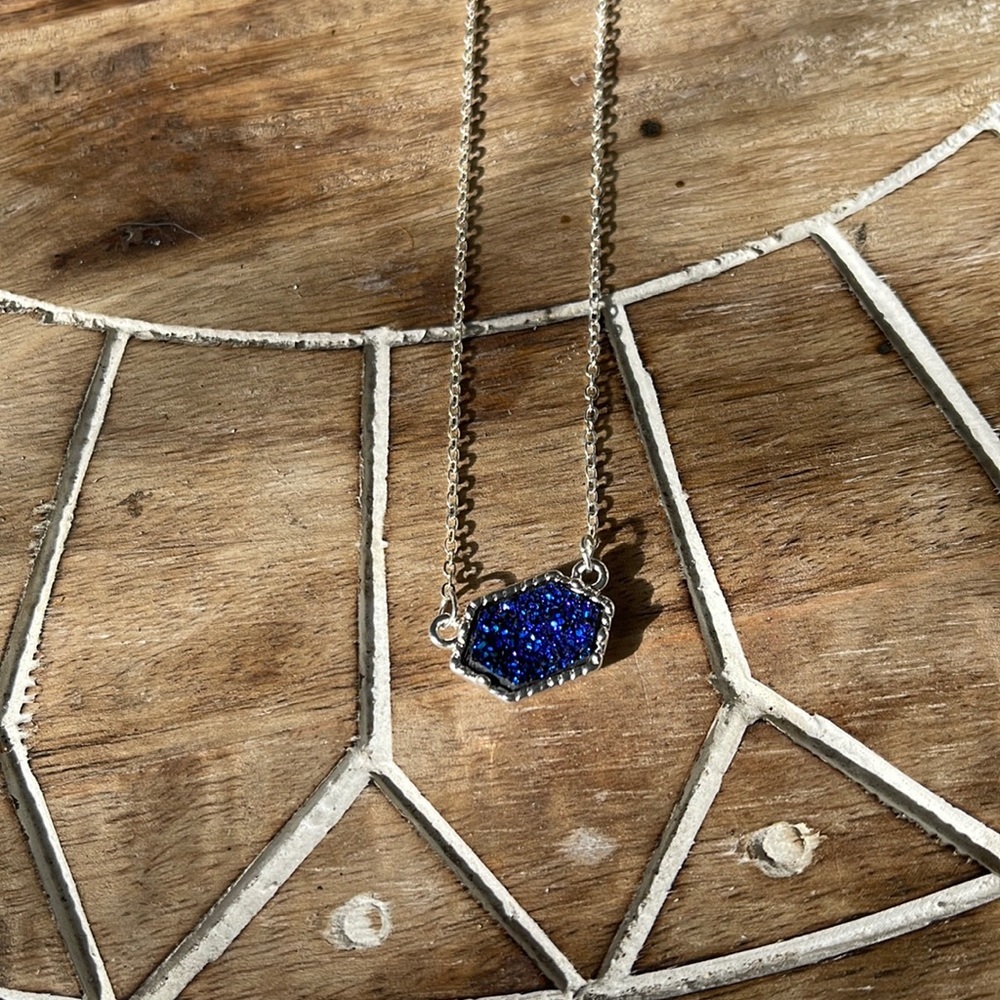 Dark blue druzy necklace in silver